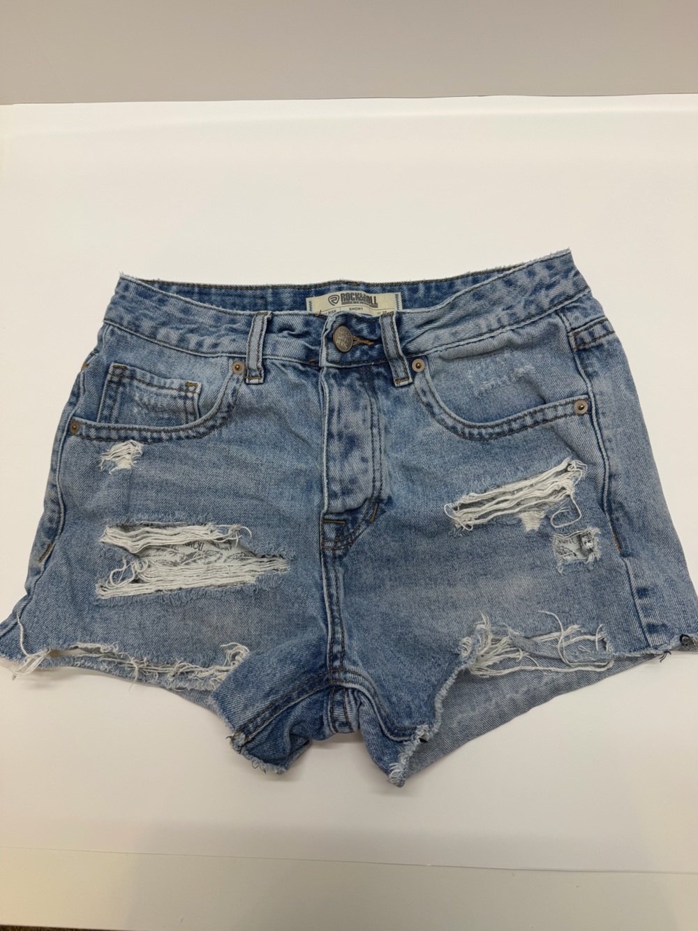 Distressed High-Rise Women’s Denim Shorts in Light Blue